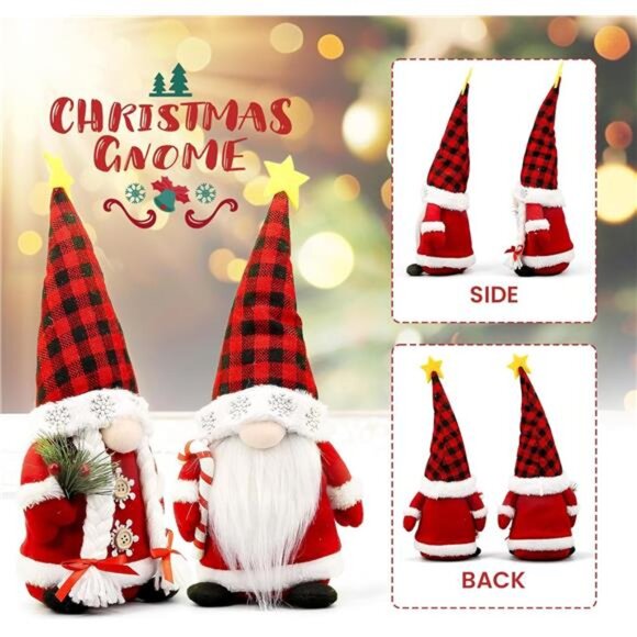 Christmas Gnomes Plush Couple with Red Buffalo Check - Xmas Gnomes - Picture 5 of 7